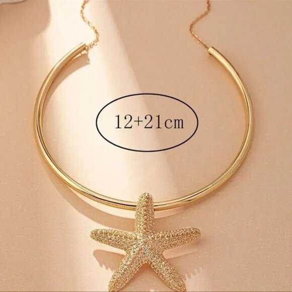 Zara Starfish Gold Bangle Necklace - Picture 2 of 7